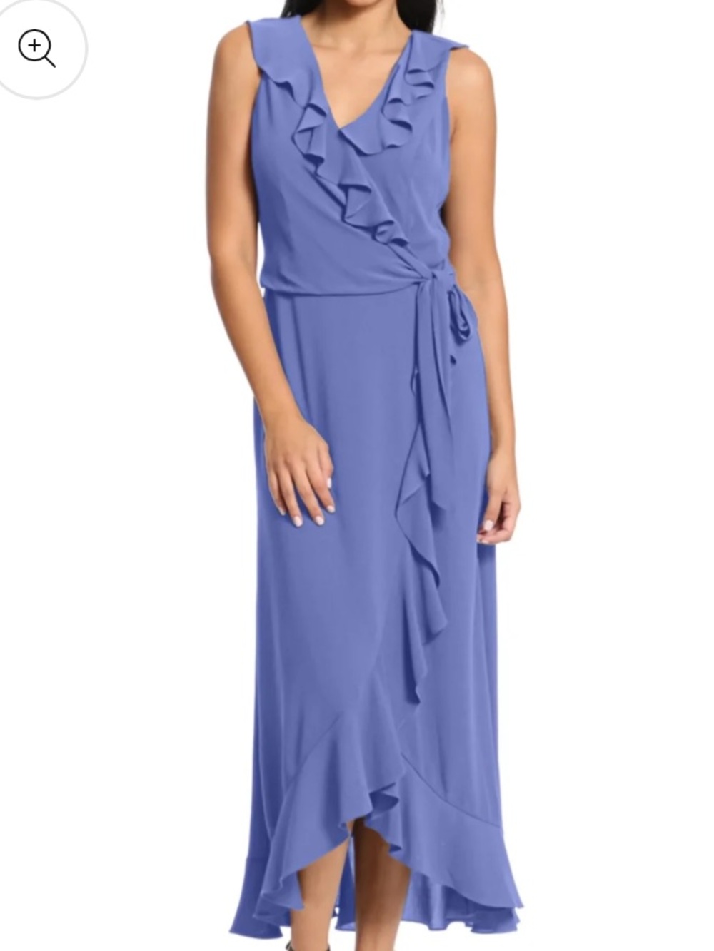 London Times Ruffle Wrap Midi Dress — NAVY BLUE
